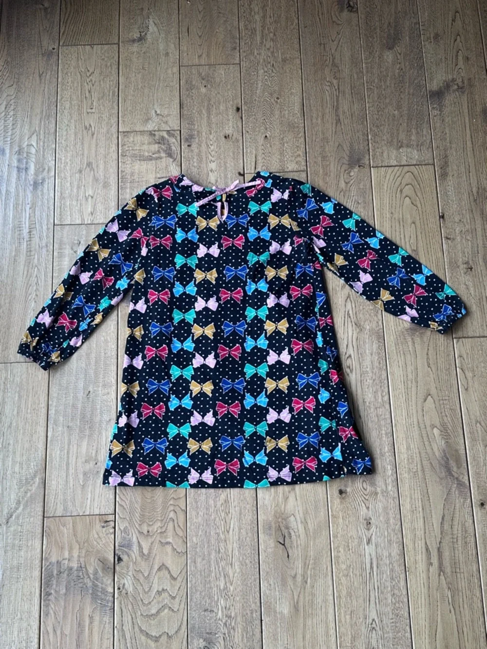 Hanna Andersson Multicolor Bow Print Long Sleeve Dress size 6-7